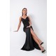 Lafaba Kadın Siyah Askılı Yırtmaçlı Uzun Saten Abiye & Mezuniyet Elbisesi