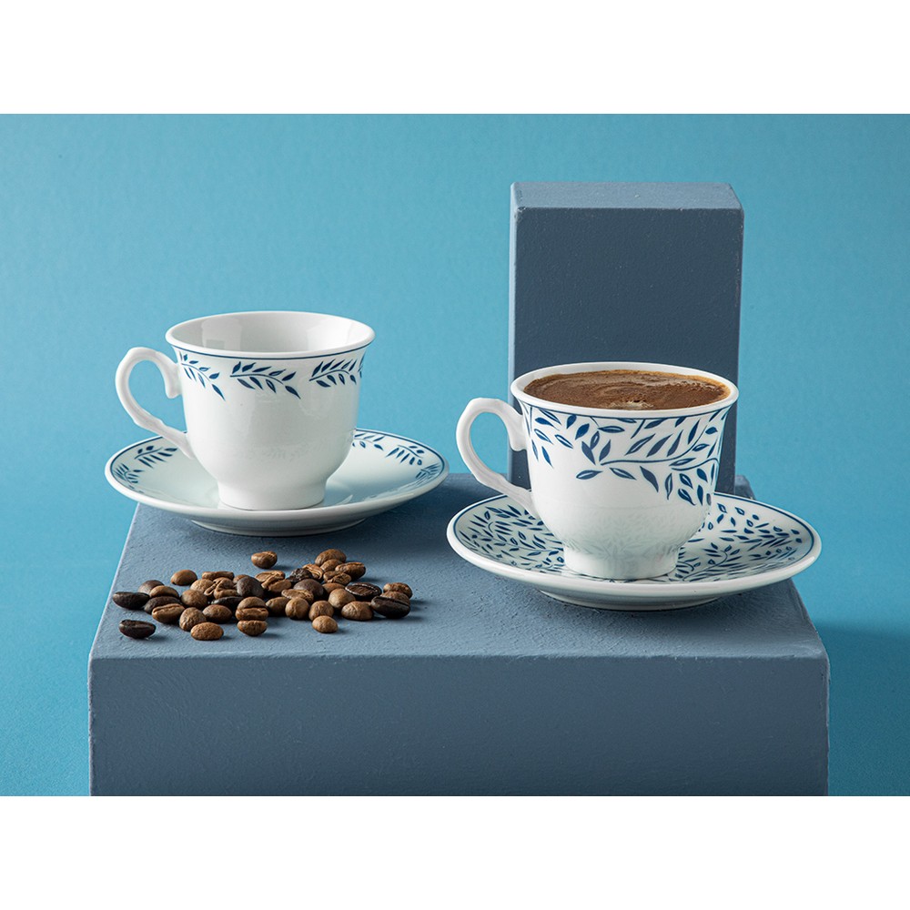 English Home Blatt Porselen Kahve Fincan Takımı 4 Parça Desenli 2 Kişilik Kulplu 80 ml