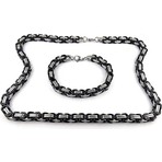 Trend Collection Erkek Siyah-Gümüş Çelik 5 mm Kral Model Kolye Bileklik Set