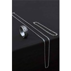 Trend Collection Çizgi Desen Ayarlanabilir Gümüş Kaplama Yüzük Küp Bileklik ve Kolye Set