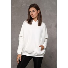 Fancy Kadın Kapüşonlu Yumuşacık İçi Pamuklu Yarasa Kol Oversize Kalın Sweatshirt