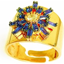 Mistik Silver Lacivert Baget Taşlı Kalın Güneş Gümüş Yüzük