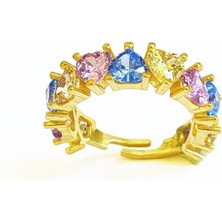 Mistik Silver Renkli Taşlı Kalpli Gümüş Yüzük