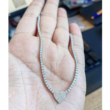 Mistik Silver 2 mm Suyolu Zincirli Kalp Gümüş Kolye