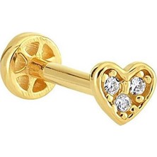 Mistik Silver Kalpli Taşlı 14 K Altın Tragus Piercing (585 Damgalı)