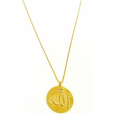 Mistik Silver Beyaz Taşlı Arapça Allah Yazılı Gümüş Kolye