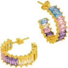 Mistik Silver Baget Renkli Taşlı Gümüş Küpe