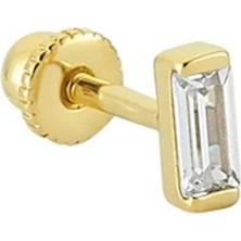 Mistik Silver Baget Tek Taşlı 14 K Altın Tragus Piercing (585 Damgalı)