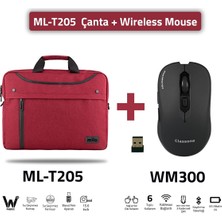 Mila ML-T205-WM300 Business Serisi 15.6" Su Geçirmez Kumaş ve Fermuar ,laptop,notebook Çantası Bordo+ Kablosuz Mouse