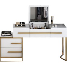 Hitit Dekorasyon Cristina Beyaz Gold Metal Makyaj Masası