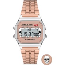 Aqua Di Polo 1987 Unisex Rose Gold Kurukafa Desenli Dijital Retro Saat APWA064602