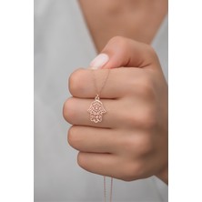 Nereze 925 Ayar Gümüş Rose Fatma Ana Eli Kolye