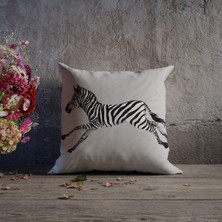 Zebra Desenli Gri Renk Çift Taraflı Dekoratif Kırlent Kılıfı