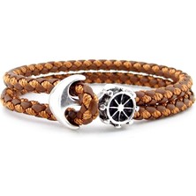 Solfera Çapa Dümen Denizci Gemici Taba Örgü Deri Erkek Bileklik M034E