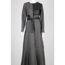 Aydoğdu 2620 Karyağdı Desenli Deri Detaylı Elbise