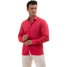 Exve Exclusive Koyu Pembe Sade Düz Karton Kutulu Slim Fit Uzun Kol Erkek Gömlek