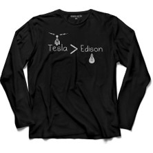 Kendim Seçtim Nikola Tesla Büyüktür Edison Doğru Ac Dc Akım  Uzun Kollu Tişört Baskılı Çocuk T-Shirt