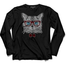 Kendim Seçtim Hipster Cat Hipstir Kedi Wıth Glasses Gözlük  Uzun Kollu Tişört Baskılı Çocuk T-Shirt