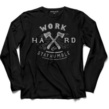 Kendim Seçtim Work Hard Stay Humble Çok Çalış Mütevazi Ol  Uzun Kollu Tişört Baskılı Çocuk T-Shirt