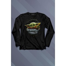 Kendim Seçtim Baby On Board Yoda Star Wars Yeşil Bebek Mandalorian Uzun Kollu Tişört Baskılı Çocuk T-Shirt
