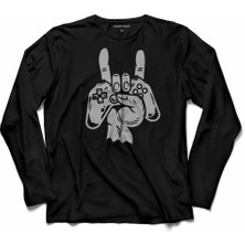 Kendim Seçtim Game Rock Işareti Playstatıon Oyun Konsol  Uzun Kollu Tişört Baskılı Çocuk T-Shirt