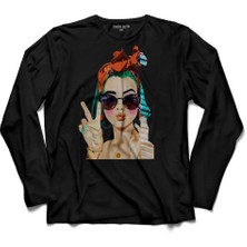 Kendim Seçtim Yoko Moda Detaylı Kız Baskılı  Uzun Kollu Tişört Baskılı Çocuk T-Shirt