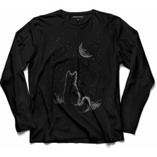 Kendim Seçtim Cat Love Moon Ayı Izleyen Kedi  Uzun Kollu Tişört Baskılı Çocuk T-Shirt