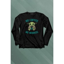 Kendim Seçtim Baby Yoda No Starbucks Coffee No Workee Star Wars Mandalorian Uzun Kollu Tişört Baskılı Çocuk T-Shirt