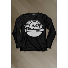 Kendim Seçtim Baby Yoda Star Wars Mandalorian Uzay Mekiği Uzun Kollu Tişört Baskılı Çocuk T-Shirt