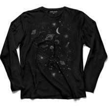 Kendim Seçtim Uzay Cosmos Gök Cisimleri Ay Galaksi Gezegen  Uzun Kollu Tişört Baskılı Çocuk T-Shirt