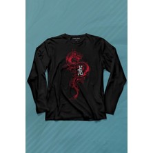 Kendim Seçtim Ejder Dragon Uzak Doğu Japanese Drake Japonca Uzun Kollu Tişört Baskılı Çocuk T-Shirt
