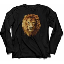 Kendim Seçtim Sarı Yeleli Aslan Kafası Lıon Head Silüet  Uzun Kollu Tişört Baskılı Çocuk T-Shirt