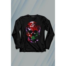Kendim Seçtim Rengarenk Kafatası Skull Head Lila Renkleri Uzun Kollu Tişört Baskılı Çocuk T-Shirt