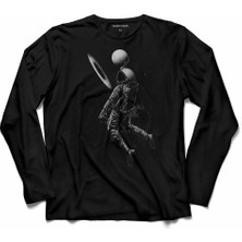 Kendim Seçtim Astronot Saturn Halkaları Basket Planet Cosmos  Uzun Kollu Tişört Baskılı Çocuk T-Shirt