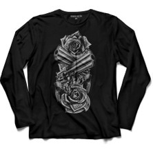 Kendim Seçtim Smith Wesson Revolver Gungs Tabanca Gül Beyaz  Uzun Kollu Tişört Baskılı Çocuk T-Shirt