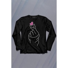 Kendim Seçtim Seni Seviyorum Kore El Işareti Minimal Uzun Kollu Tişört Baskılı Çocuk T-Shirt