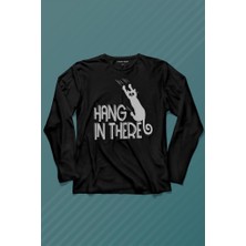 Kendim Seçtim Han In There Tırmalayan Kedi Asla Pes Etme Uzun Kollu Tişört Baskılı Çocuk T-Shirt