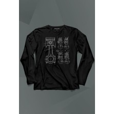 Kendim Seçtim Motor Pistonu Motosiklet Teknik Çizim Grafik Uzun Kollu Tişört Baskılı Çocuk T-Shirt