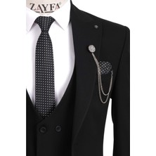 Zayfa Siyah Slim Fit Yelekli Erkek Takım Elbise