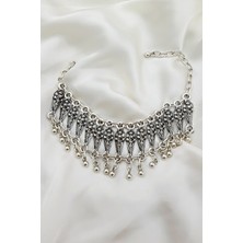 Petek Aksesuar Bohem Etnik Gümüş Kaplama Halhal Tasma Damla