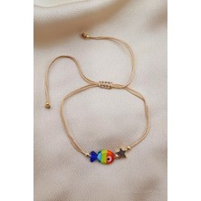 Petek Aksesuar Petek El Yapımı Cam Murano Halhal Bileklik Renkli Balık Temalı Kadın Aksesuarı