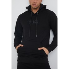 MRS Clothing Black 3D Baskılı Standart Fit Erkek Ince Kapüşonlu Sweatshirt Siyah