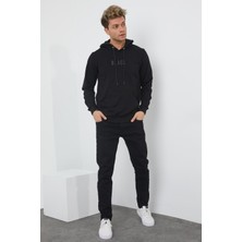 MRS Clothing Black 3D Baskılı Standart Fit Erkek Ince Kapüşonlu Sweatshirt Siyah