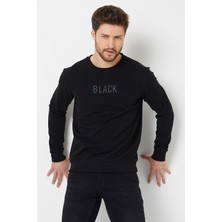 MRS Clothing Black 3D Baskılı Standart Fit Erkek Ince Sweatshirt Siyah