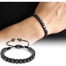 Tesbihane Makrome Örgülü Altıgen Prizma Hematit Doğal Taş Erkek Bileklik