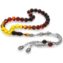 Tesbihane Kararmaz Metal Püsküllü Küre Kesim Bilek Boy Süzme Bala-Siyah Ateş Kehribar Tesbih