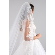 Paris in Paris Gelin Duvağı Uzun Fransız Dantelli Kırıkbeyaz Gelin ve Nikah Duvağı Boyu 220 cm Eni 300 cm
