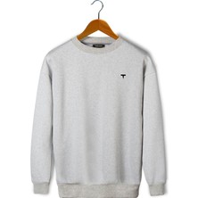 Terapi Men Unisex Gri Göğsü T Baskılı Oversize Üç Iplik Şardonlu Bisiklet Yaka Sweatshirt 22K-5200177-2
