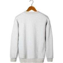 Terapi Men Unisex Gri Göğsü T Baskılı Oversize Üç Iplik Şardonlu Bisiklet Yaka Sweatshirt 22K-5200177-2
