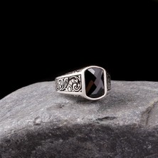 Tesbih Sepetim 925 Ayar Gümüş Kalem Işleme Motif Zirkon Taşlı Erkek Yüzük